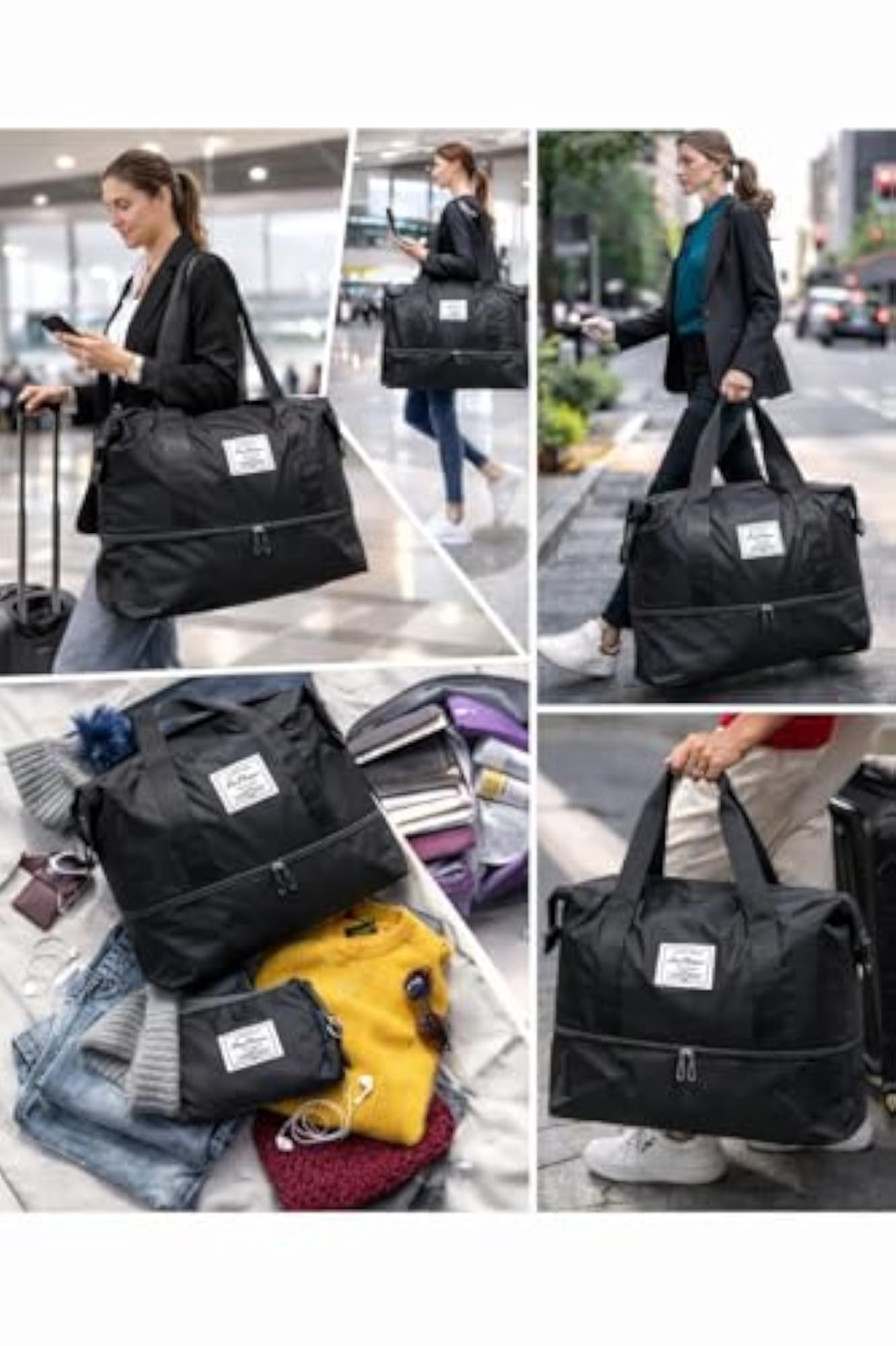 Foldable Waterproof Gym Bag for Women, Stylish Tote with Shoe Compartment